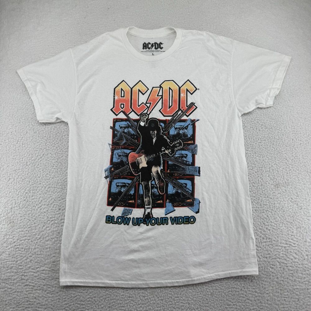ACDC Shirt Men Large White Blow Up Your Video Graphic Short Sleeve 2022 Band Tee